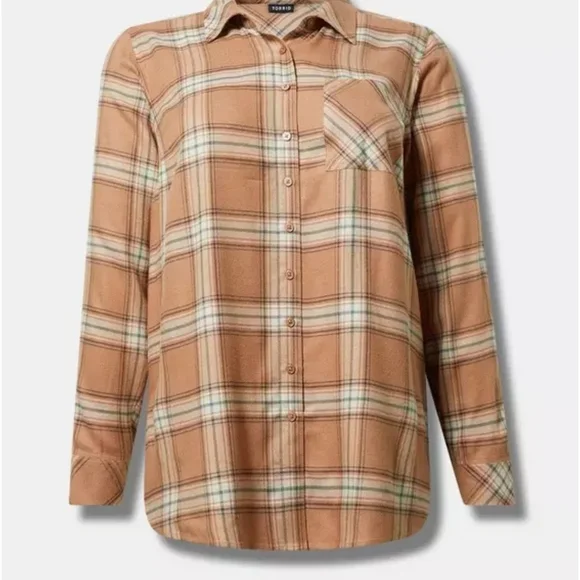 Torrid Tan Plaid Shirt New With Tags - Picture 2 of 8